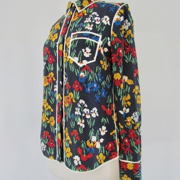 Tory Burch Floral & Polka Dot Silk Blouse Shirt Size 2 - Picture 3 of 16